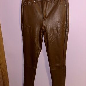 7 for all Mankind Brown Leather Skinny Pants